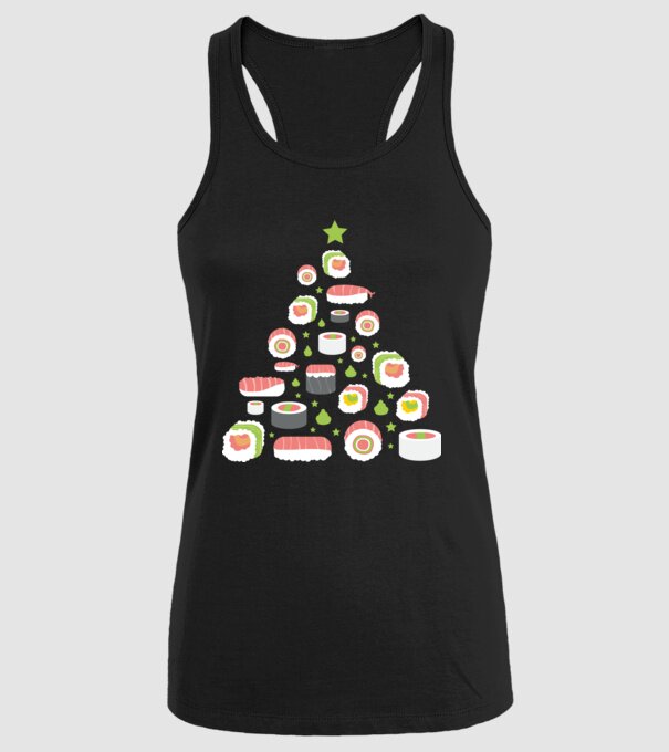 Pom de Crăciun Sushi model negru pe tricou