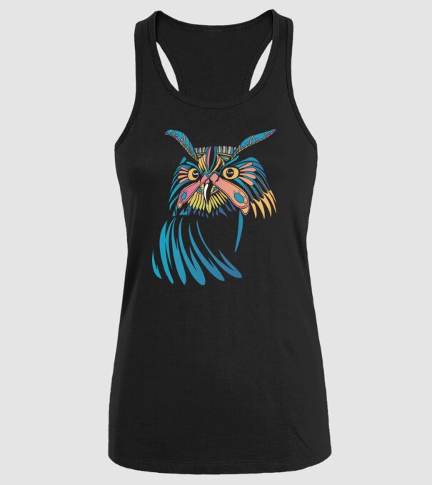 Bufniță colorată model negru pe tricou