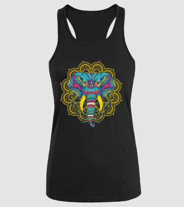 Elefant Mandala Colorat model negru pe tricou
