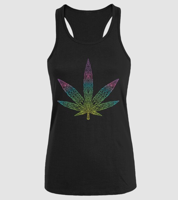 Frunză colorată de marijuana model negru pe tricou