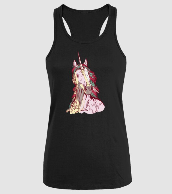 Unicorn colorat model negru pe tricou