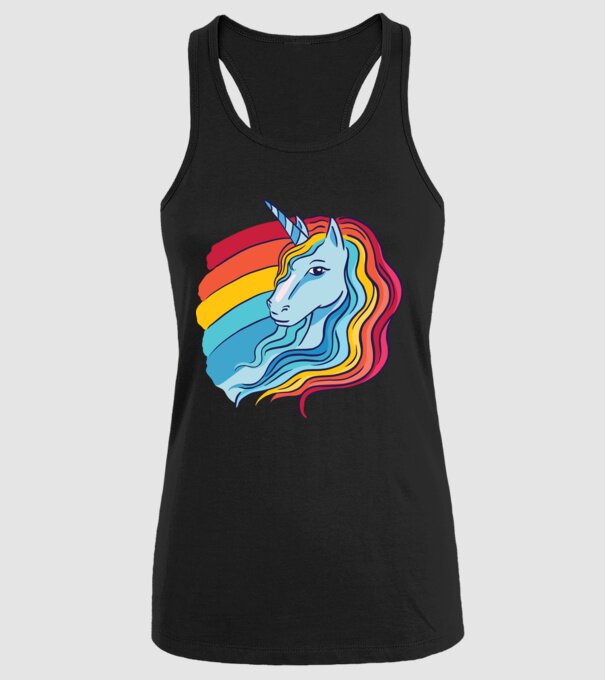 Unicorn cu Curcubeu model negru pe tricou