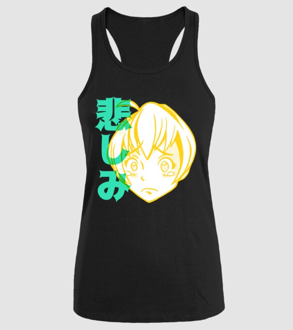 fată tristă Anime model negru pe tricou