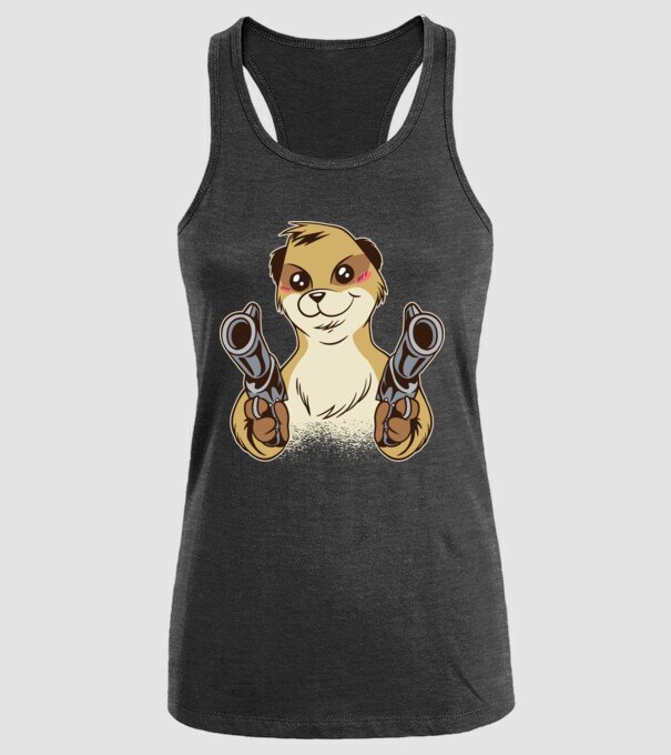 Suricată cu armă model negru pe tricou