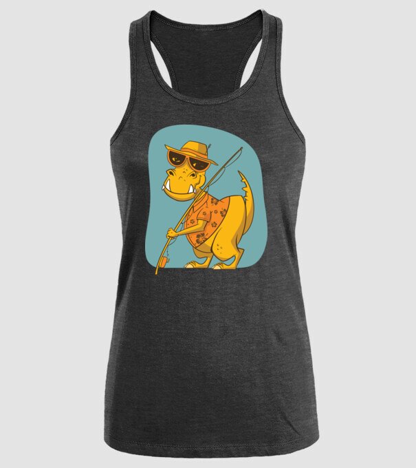 T-rex Pescar model negru pe tricou