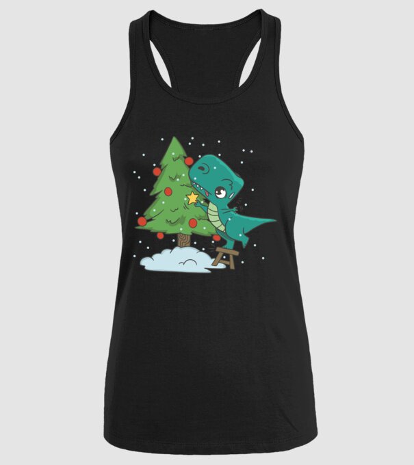 T-rex decorare pom de Crăciun model negru pe tricou