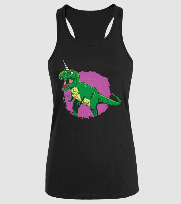 T-rex unicorn model negru pe tricou