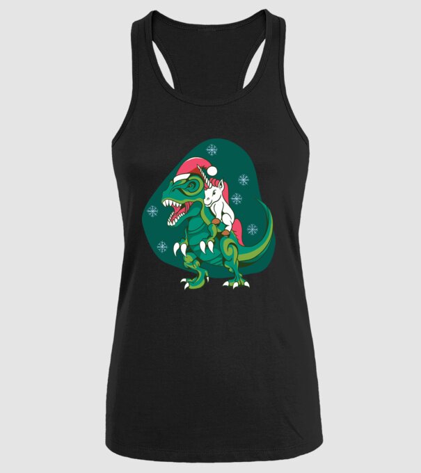 T-rex unicorn Crăciun model negru pe tricou