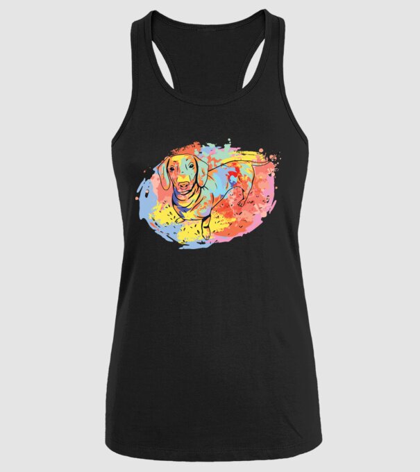 Teckel colorat model negru pe tricou