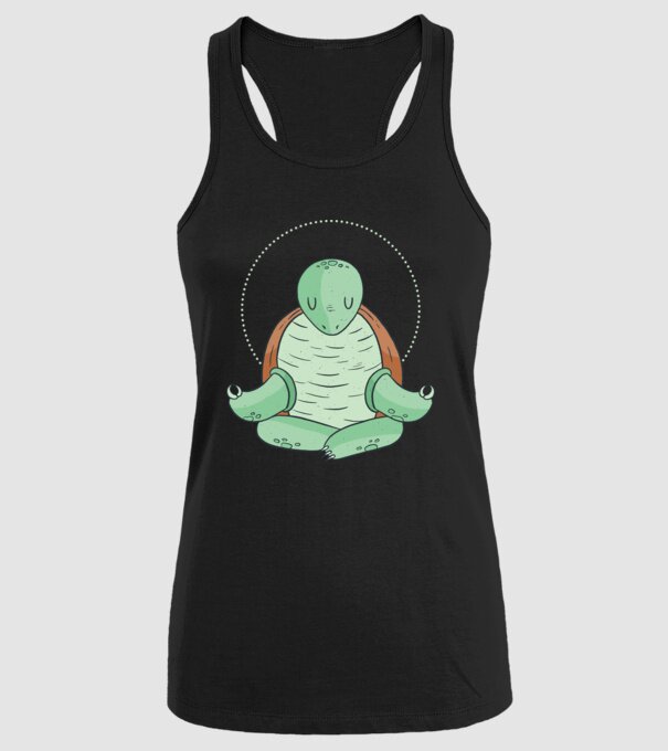 Broască țestoasă Yoga model negru pe tricou