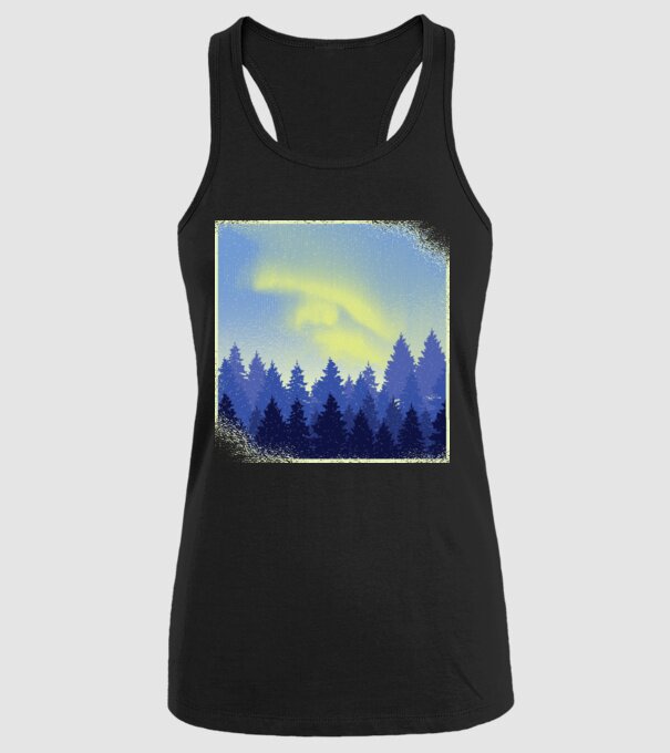 Peisaj de iarnă în pădure model negru pe tricou