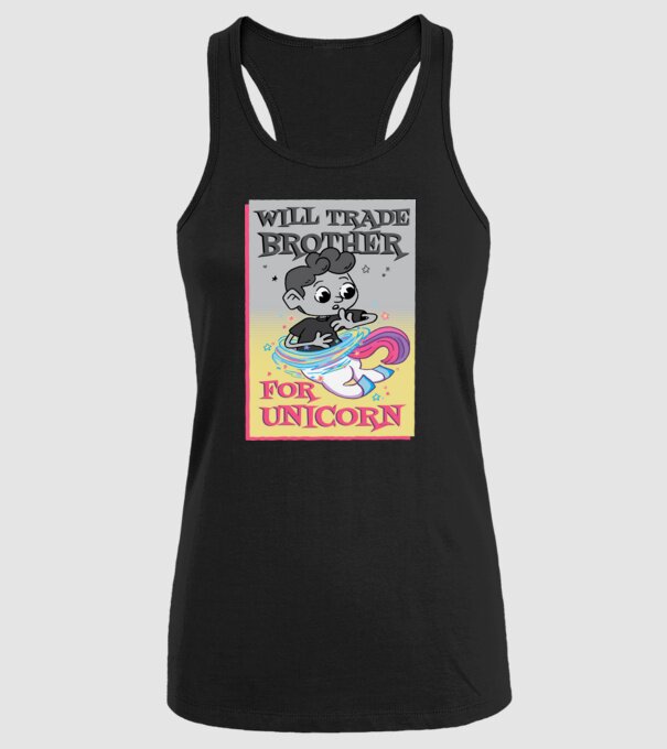 Îl ofer la schimb pe fratele meu pentru un unicorn model negru pe tricou