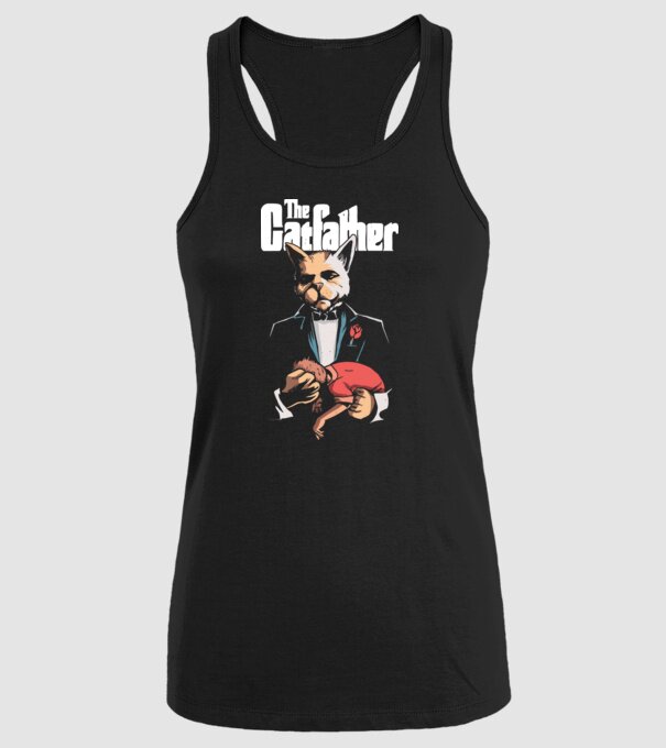The Catfather model negru pe tricou