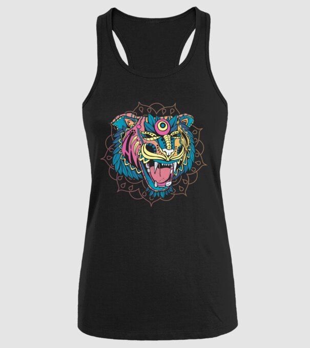 Tigru Mandala model negru pe tricou