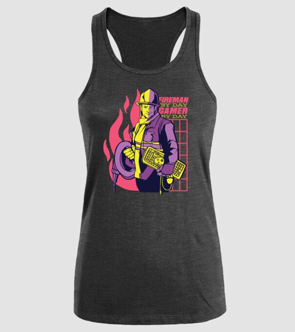 Pompier ziua, Gamer noaptea model negru pe tricou