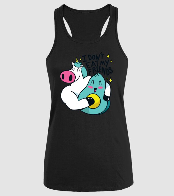 Unicorn Avocado Prietenie model negru pe tricou