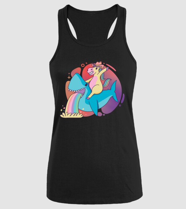 Unicorn pe rechin model negru pe tricou