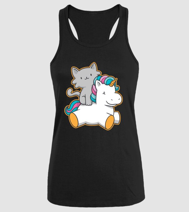 Unicorn Cu pisică model negru pe tricou