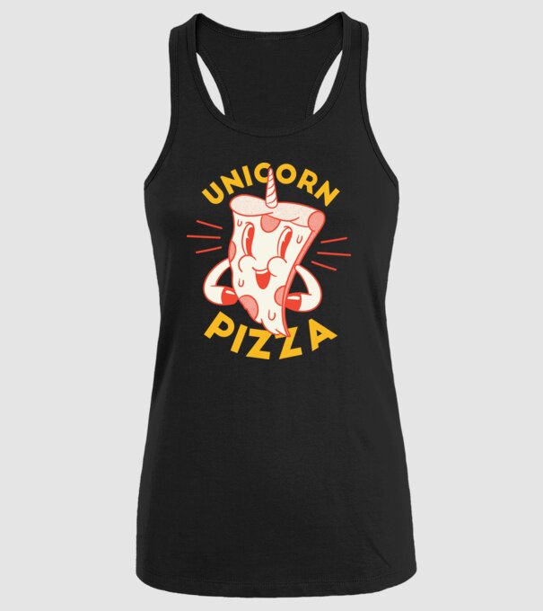 Unicorn Pizza model negru pe tricou