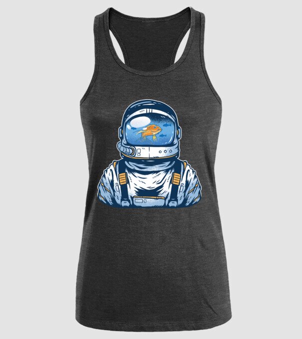 Peștișor auriu Astronaut model negru pe tricou