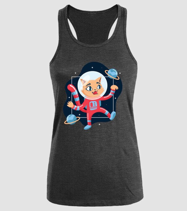 Pisică Astronaut model negru pe tricou