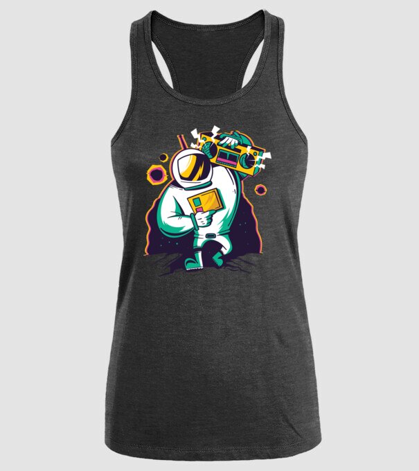 Astronaut cu casetofon model negru pe tricou