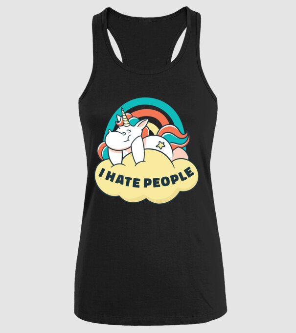 Urăsc oamenii Unicorn model negru pe tricou