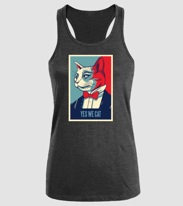 Yes We Cat poster cu pisică model negru pe tricou