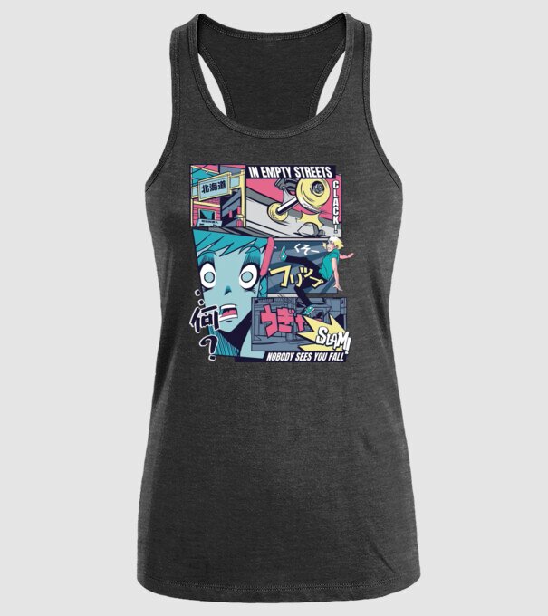 Anime Vaporwave Benzi desenate Skateboard model negru pe tricou