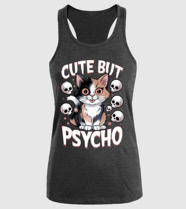 Cute, but Psycho pisică Negru model negru pe tricou