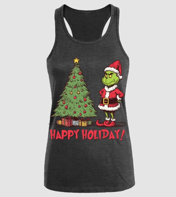 Happy Holiday Grinch model negru pe tricou