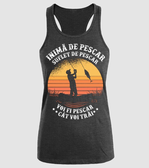 inimă de pescar, suflet de pescar, voi fi pescar cât voi trăi model negru pe tricou
