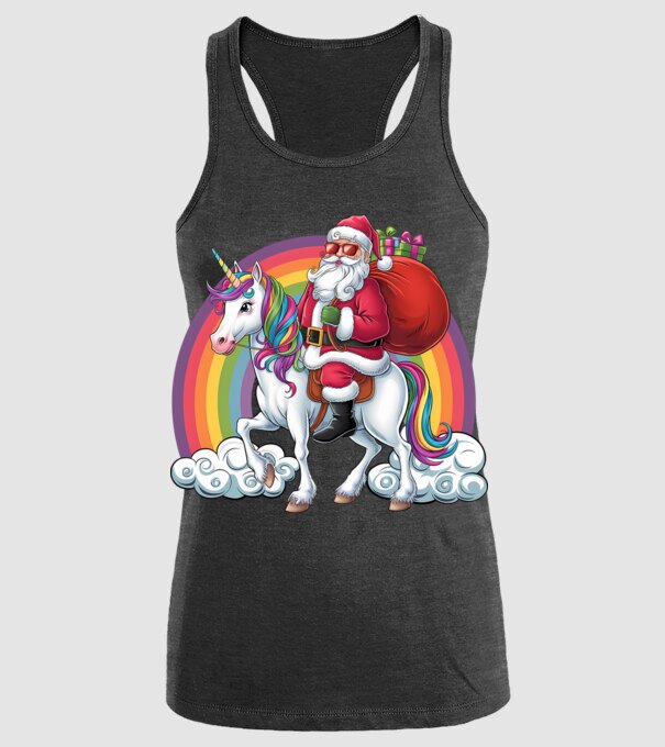 Moș Crăciun cool pe un unicorn 2 model negru pe tricou