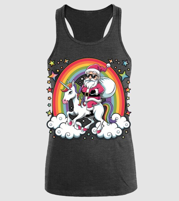 Moș Crăciun cool pe un unicorn model negru pe tricou