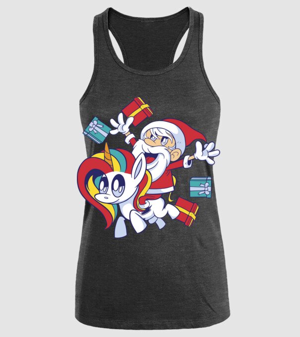 Moș Crăciun pe un unicorn model negru pe tricou