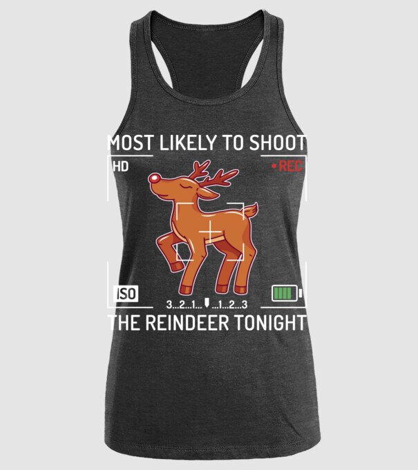 Most likely to shoot the reindeer tonight model negru pe tricou