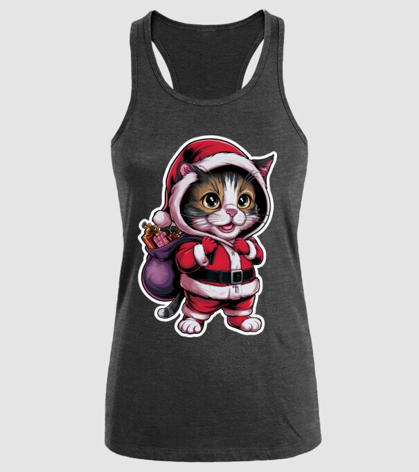 Santa Cat model negru pe tricou