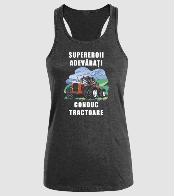 Supereroii adevărați conduc tractoare_D3470804 model negru pe tricou