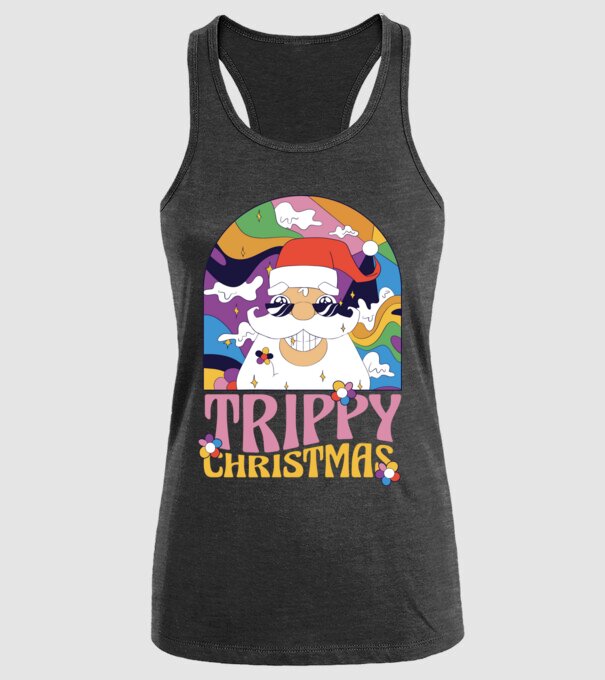 Trippy Christmas model negru pe tricou