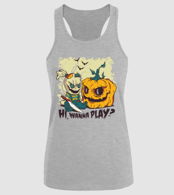 Vrei să te joci? Halloween model gri pe tricou