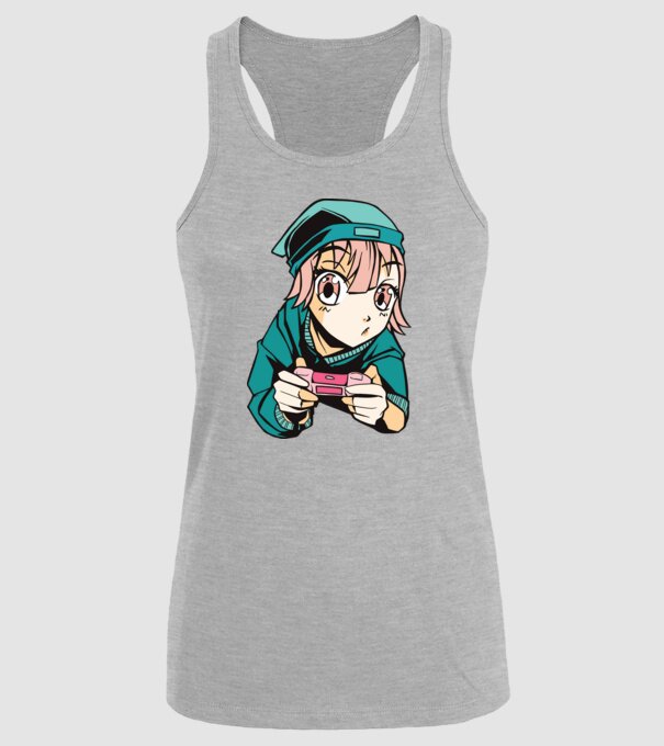 Anime fată Gamer model gri pe tricou