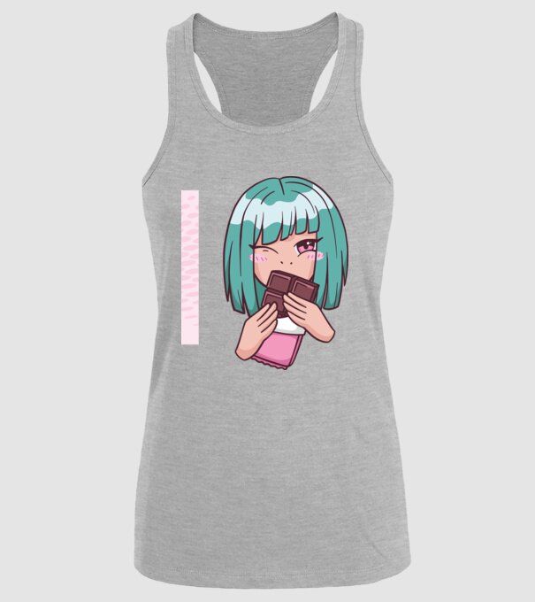Anime fată cu ciocolată model gri pe tricou