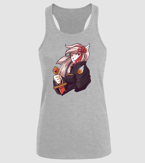 fată Anime cu sabie model gri pe tricou