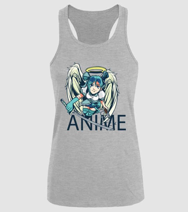 Anime fată cu sabie model gri pe tricou