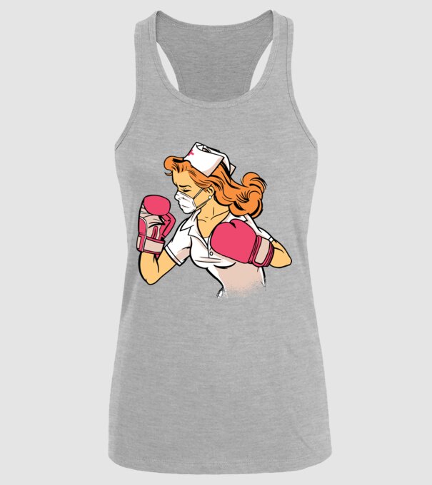 Asistentă Boxer model gri pe tricou