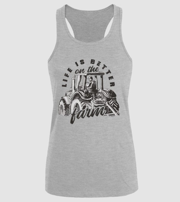 Viața este mai bună la fermă cu tractor model gri pe tricou