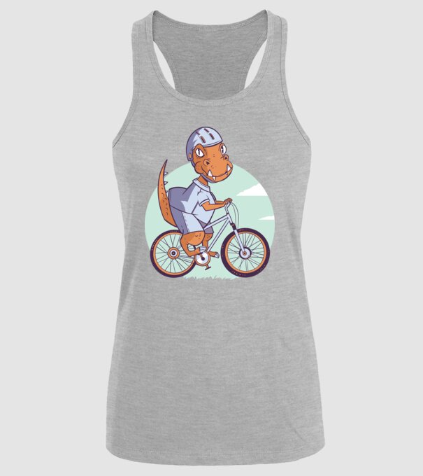 Dinozaur de T-Rex cu bicicletă model gri pe tricou