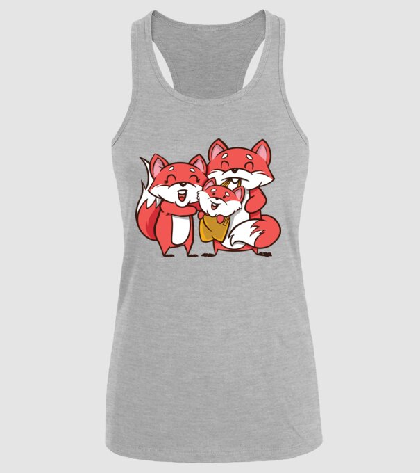 Familie Vulpe drăguță model gri pe tricou