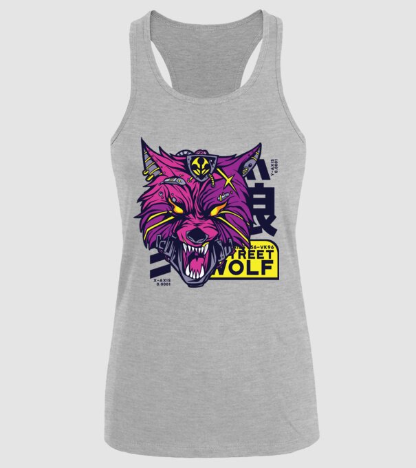 Cap de lup Cyberpunk model gri pe tricou
