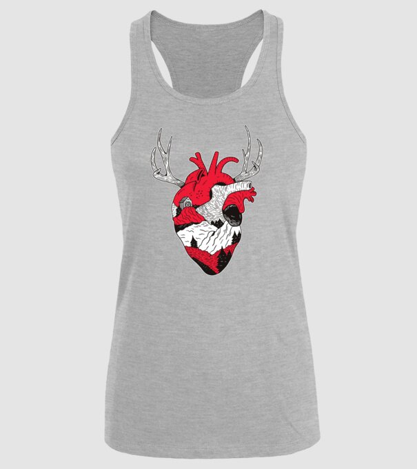 Inimă pădure model gri pe tricou